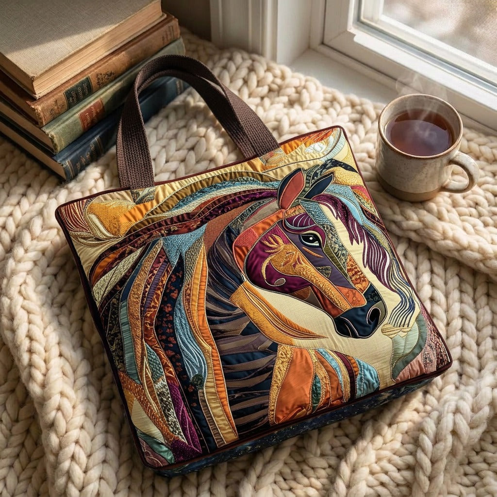 Mozaïekhengst Handgemaakte Tas – draagtas op een gebreide deken met koffie bij het raam