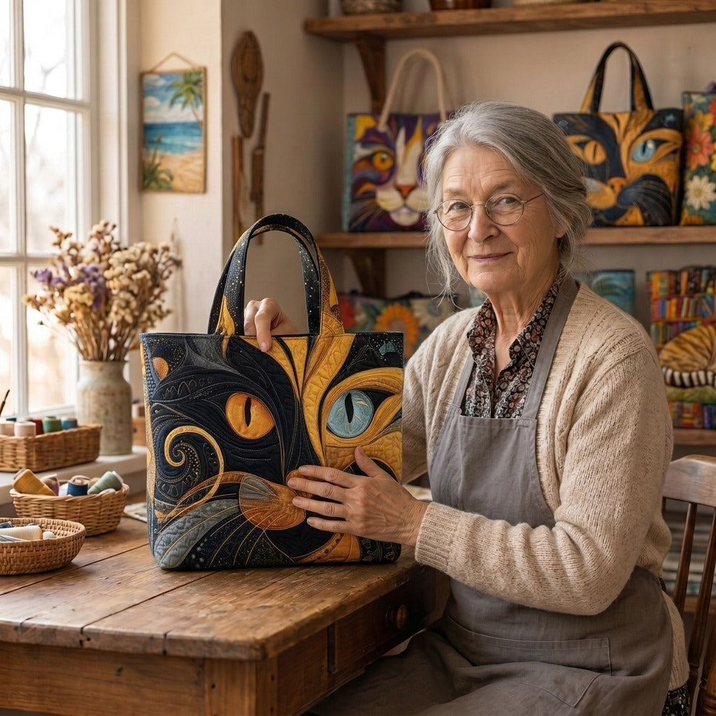 Lien dans son atelier avec le Mystique Féline Sac Fait Main