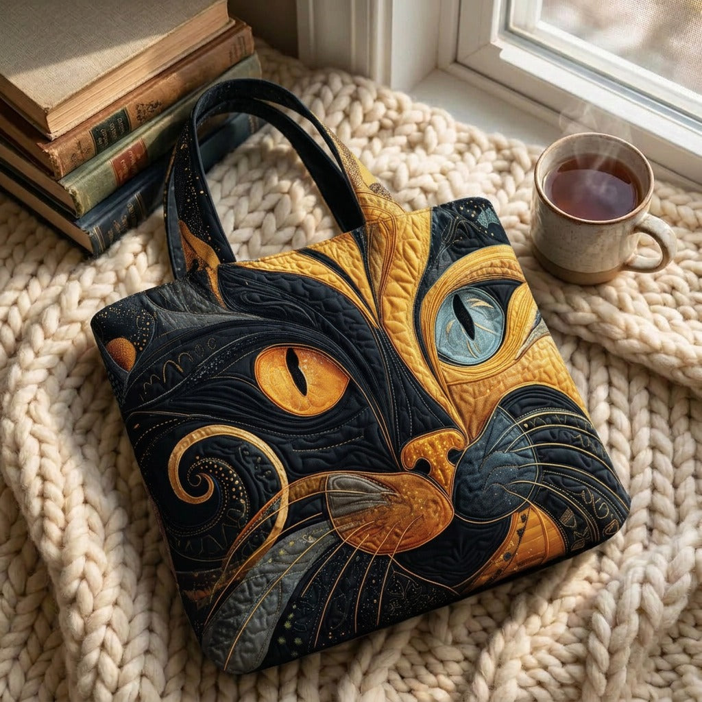 Mystique Féline Sac Fait Main – sac sur un plaid tricoté avec un café près de la fenêtre