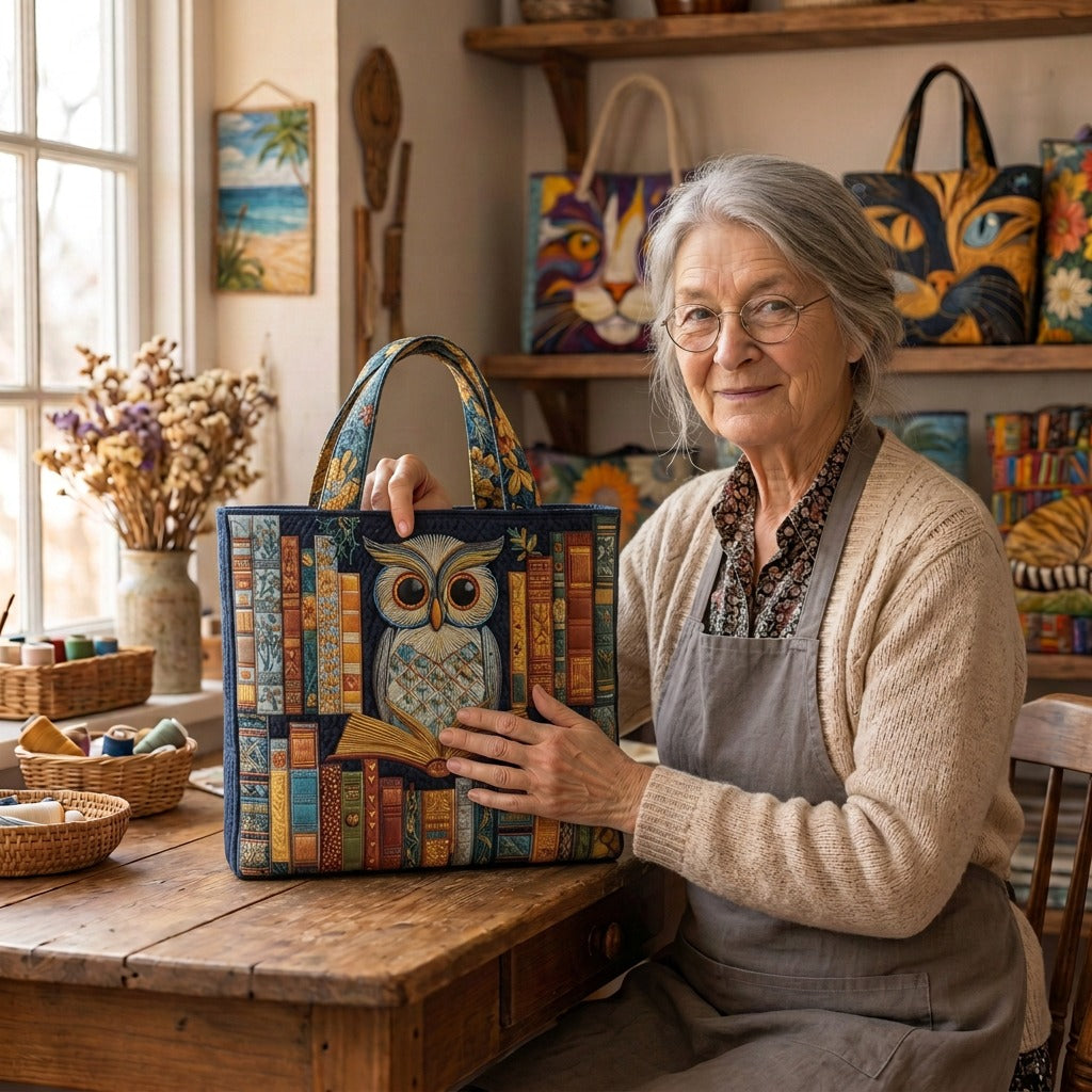 Lien dans son atelier avec le Sagesse & Encre Sac Fait Main