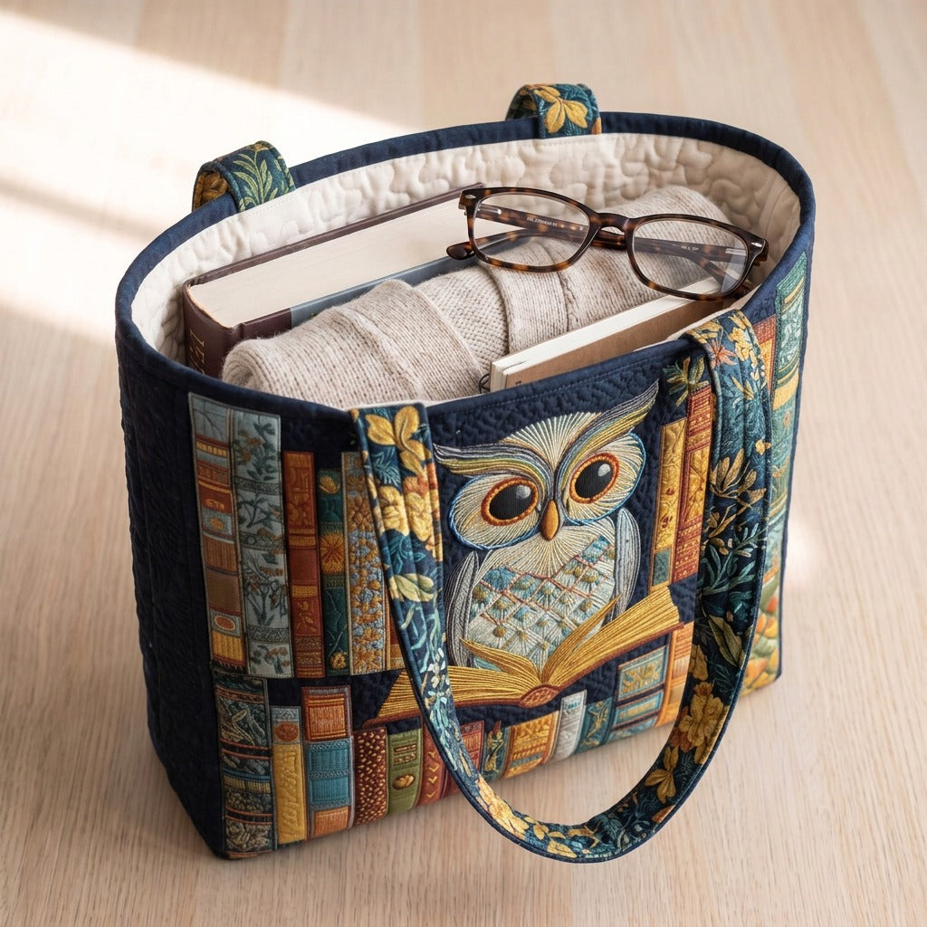 Sagesse & Encre Sac Fait Main – sac rempli d’un livre, d’un gilet et de lunettes