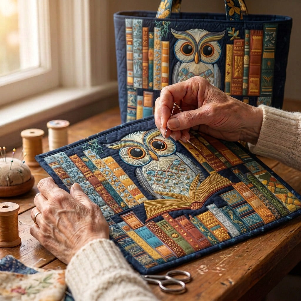 Sagesse & Encre Sac Fait Main – matelassé à la main sur la table de l’atelier