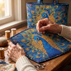 Plume Royale Sac Fait Main – matelassé à la main sur la table de l’atelier