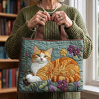 Sac cabas matelassé Chat Roux porté à la main