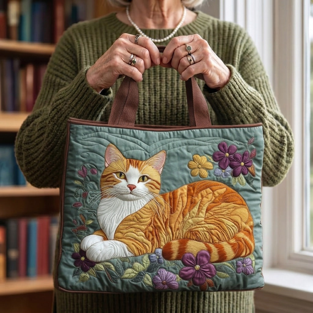 Sac cabas matelassé Chat Roux porté à la main