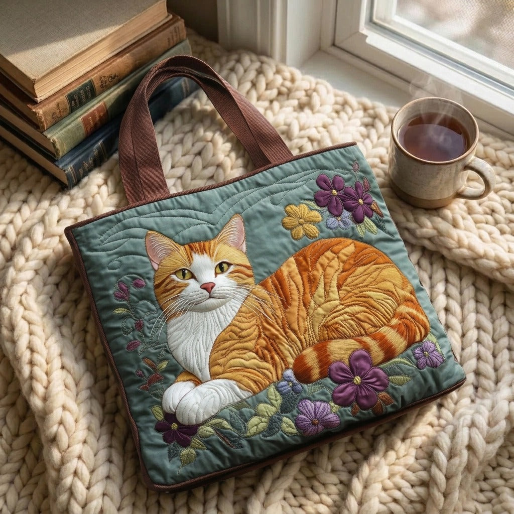 Chat Roux Sac Fait Main – sac sur un plaid tricoté avec un café près de la fenêtre
