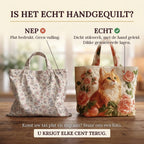Red Cat with Roses quilted tote bag: real quilted layers vs a flat printed bag