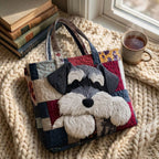 Noble Schnauzer Sac Fait Main – sac sur un plaid tricoté avec un café près de la fenêtre
