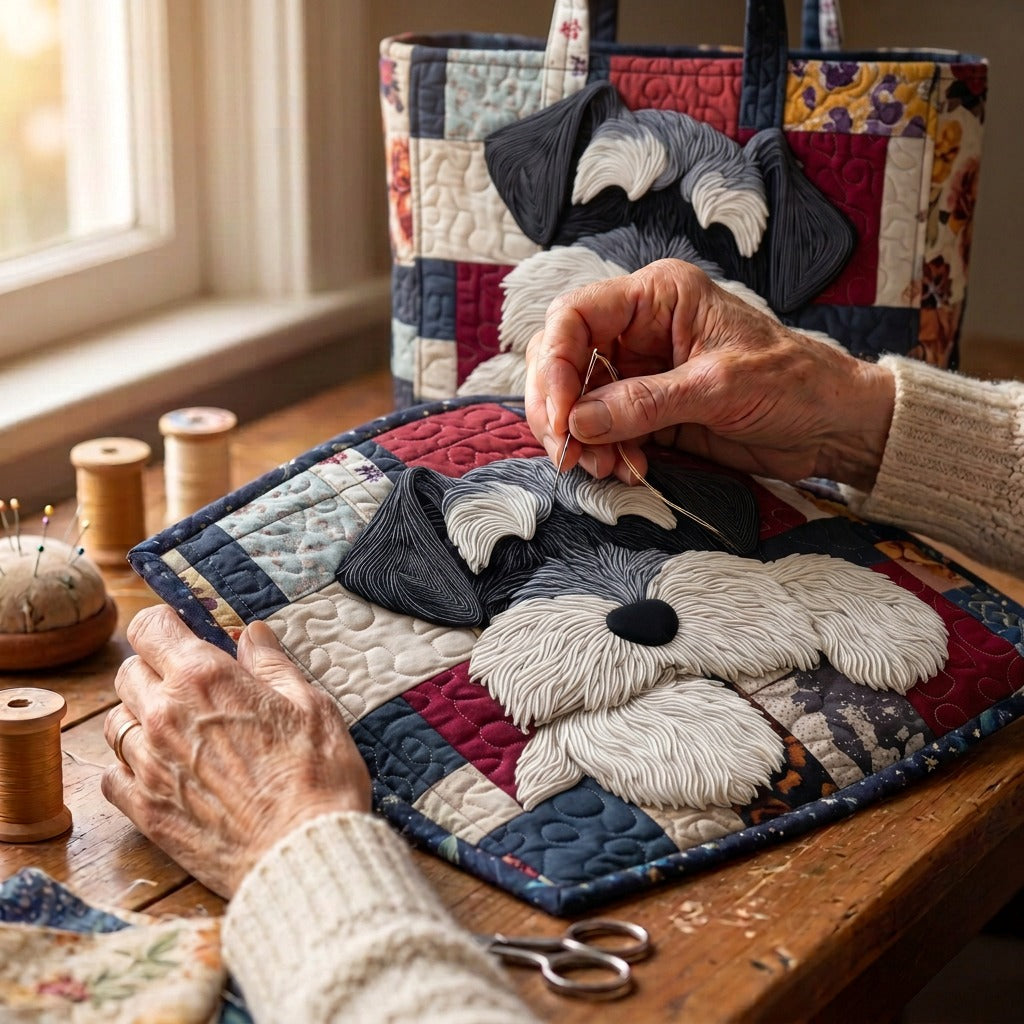 Noble Schnauzer Sac Fait Main – matelassé à la main sur la table de l’atelier
