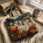 Troupeau du Lac Sac Fait Main – sac sur un plaid tricoté avec un café près de la fenêtre