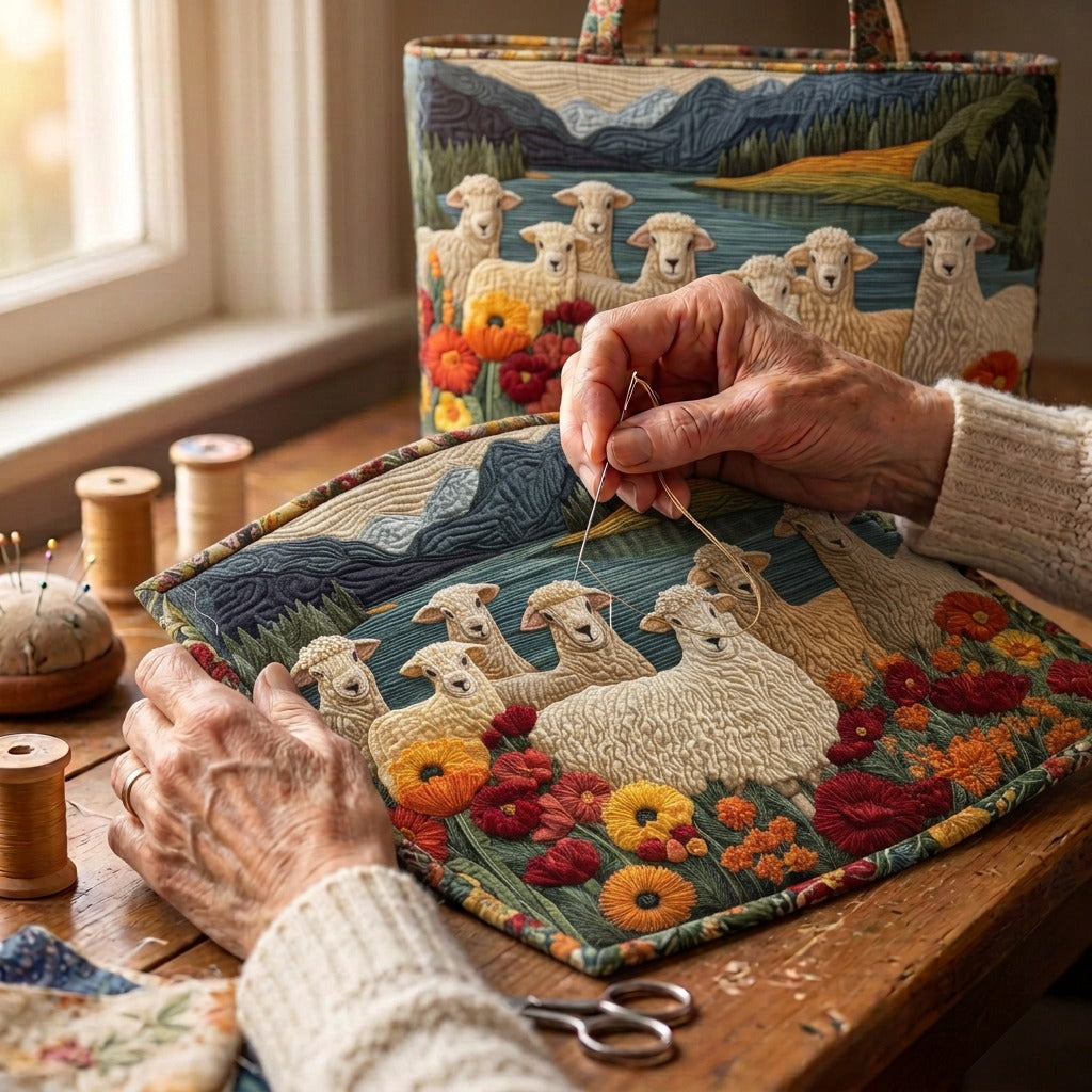 Troupeau du Lac Sac Fait Main – matelassé à la main sur la table de l’atelier