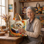 Lien met de Shih Tzu, Boeken & Bloemen Handgemaakte Tas in haar atelier