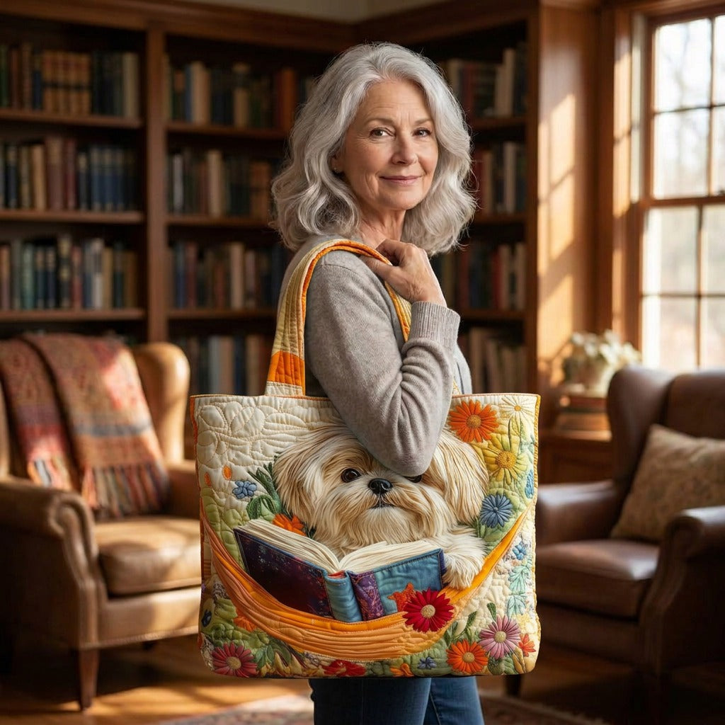 Shih Tzu, Boeken & Bloemen Handgemaakte Tas – gewatteerde draagtas over de schouder gedragen