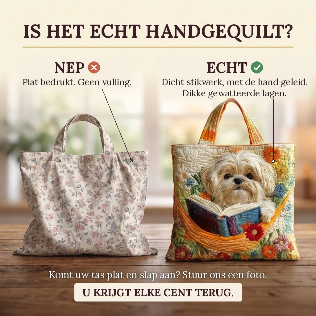 Shih Tzu, Boeken & Bloemen Handgemaakte Tas: echt gewatteerd tegenover plat bedrukt