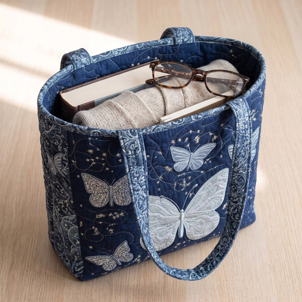Aile d'Argent Sac Fait Main – sac rempli d’un livre, d’un gilet et de lunettes