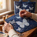 Aile d'Argent Sac Fait Main – matelassé à la main sur la table de l’atelier