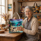 Lien met de Lagoendroom Handgemaakte Tas in haar atelier