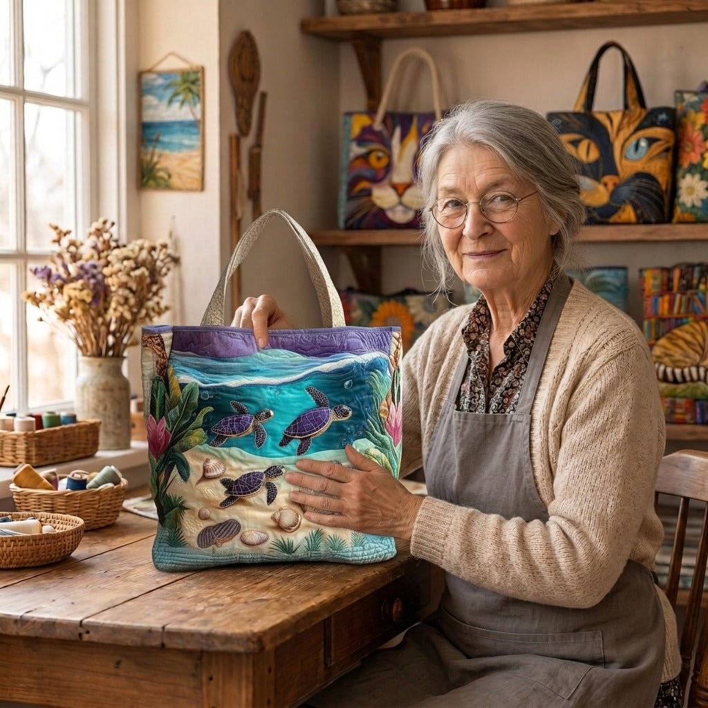Lien met de Lagoendroom Handgemaakte Tas in haar atelier