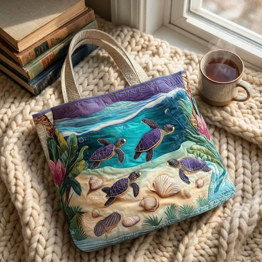Lagoendroom Handgemaakte Tas – draagtas op een gebreide deken met koffie bij het raam