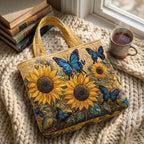 Ailes d'Été Sac Fait Main – sac sur un plaid tricoté avec un café près de la fenêtre