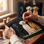 Trio Doré Sac Fait Main – matelassé à la main sur la table de l’atelier