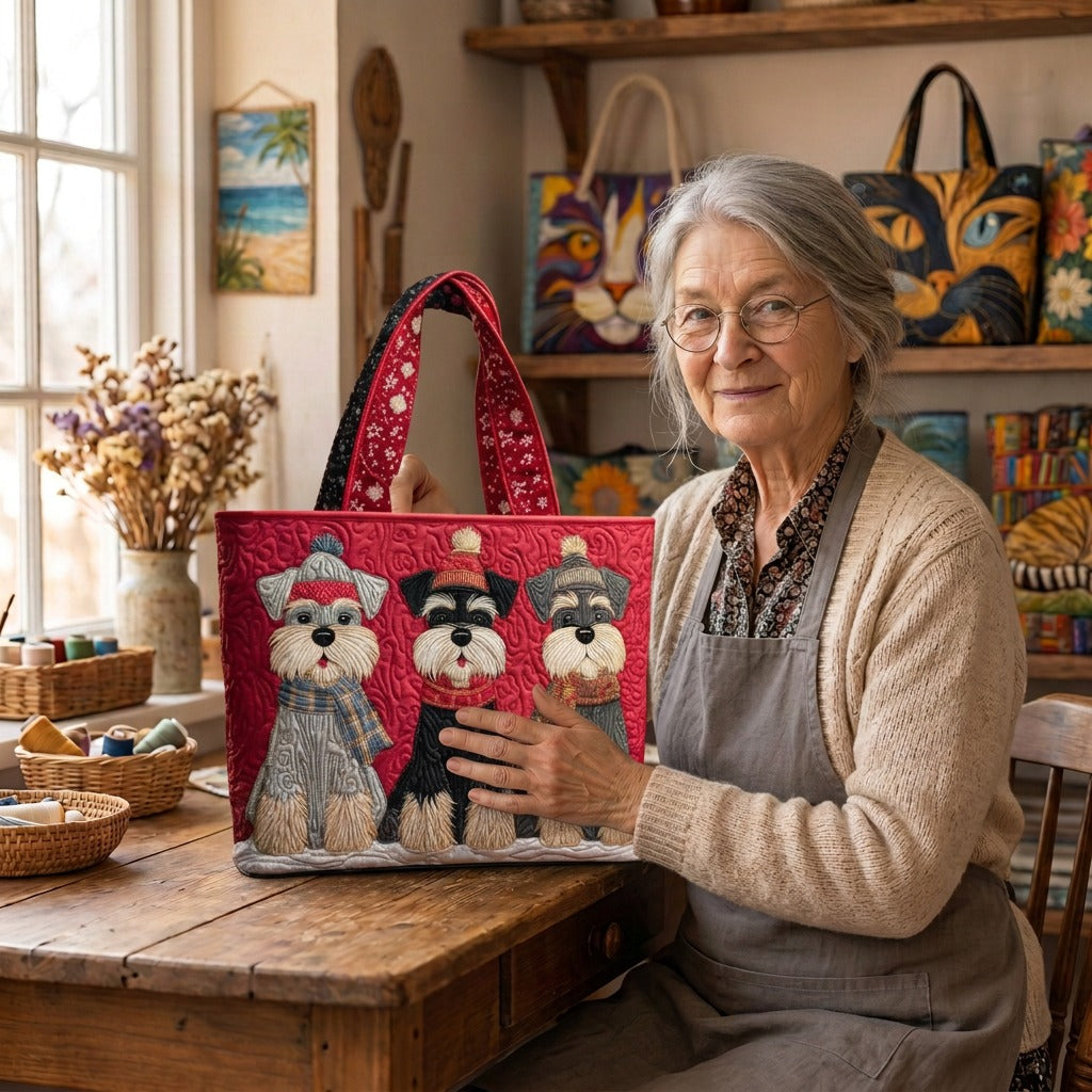 Lien met de Schnauzer Trio Handgemaakte Tas in haar atelier