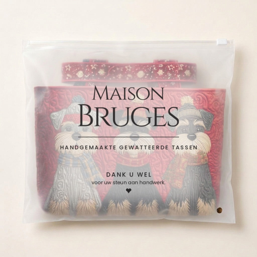 Schnauzer Trio Handgemaakte Tas in de verpakking van Maison Bruges