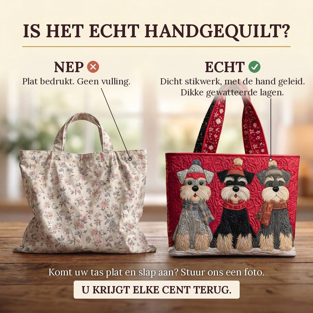 Schnauzer Trio Handgemaakte Tas: echt gewatteerd tegenover plat bedrukt