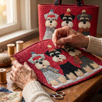 Schnauzer Trio Handgemaakte Tas – wordt met de hand gequilt aan de ateliertafel