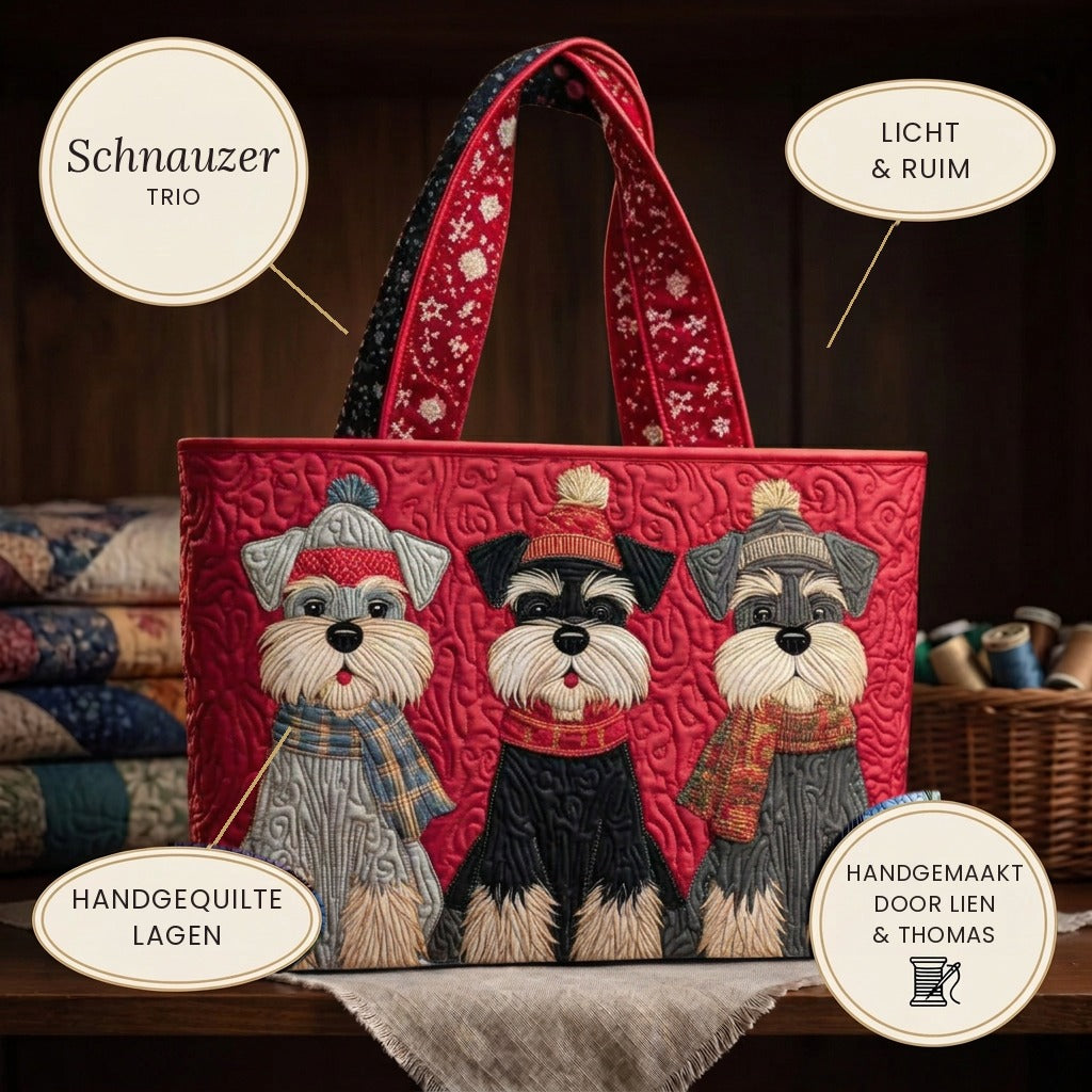 Schnauzer Trio Handgemaakte Tas – details: licht en ruim, gewatteerde lagen