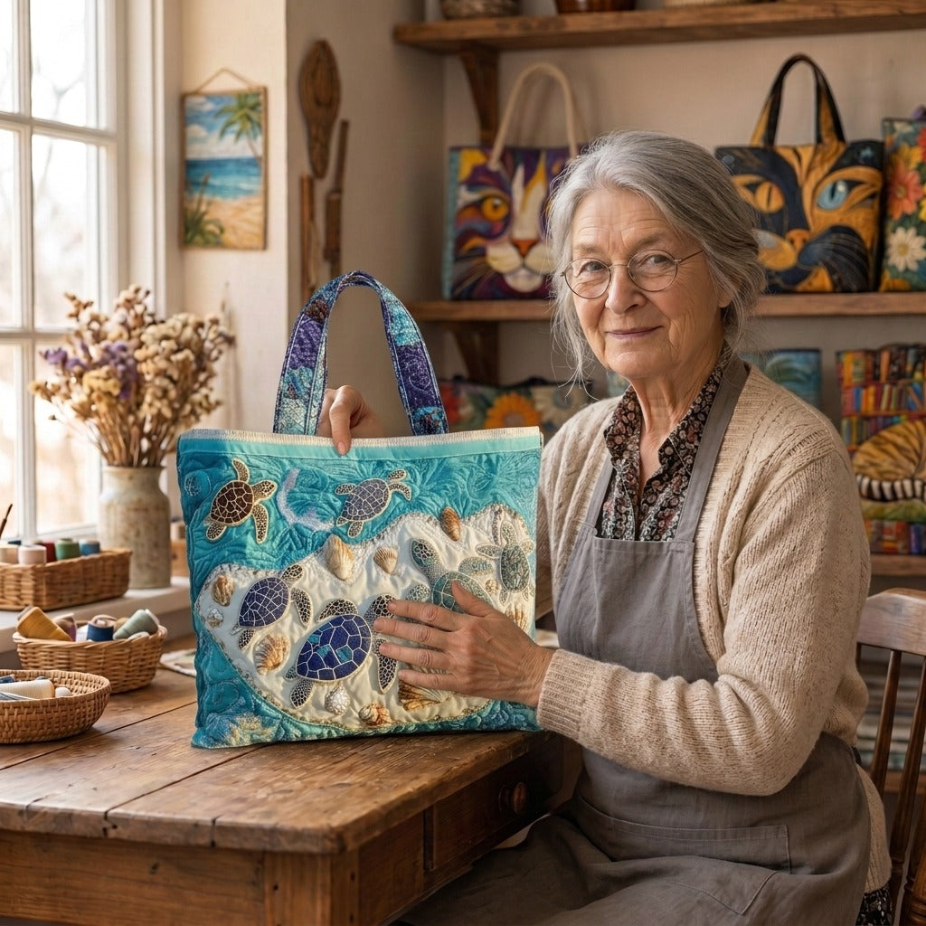 Lien dans son atelier avec le Amour de Tortues Sac Fait Main