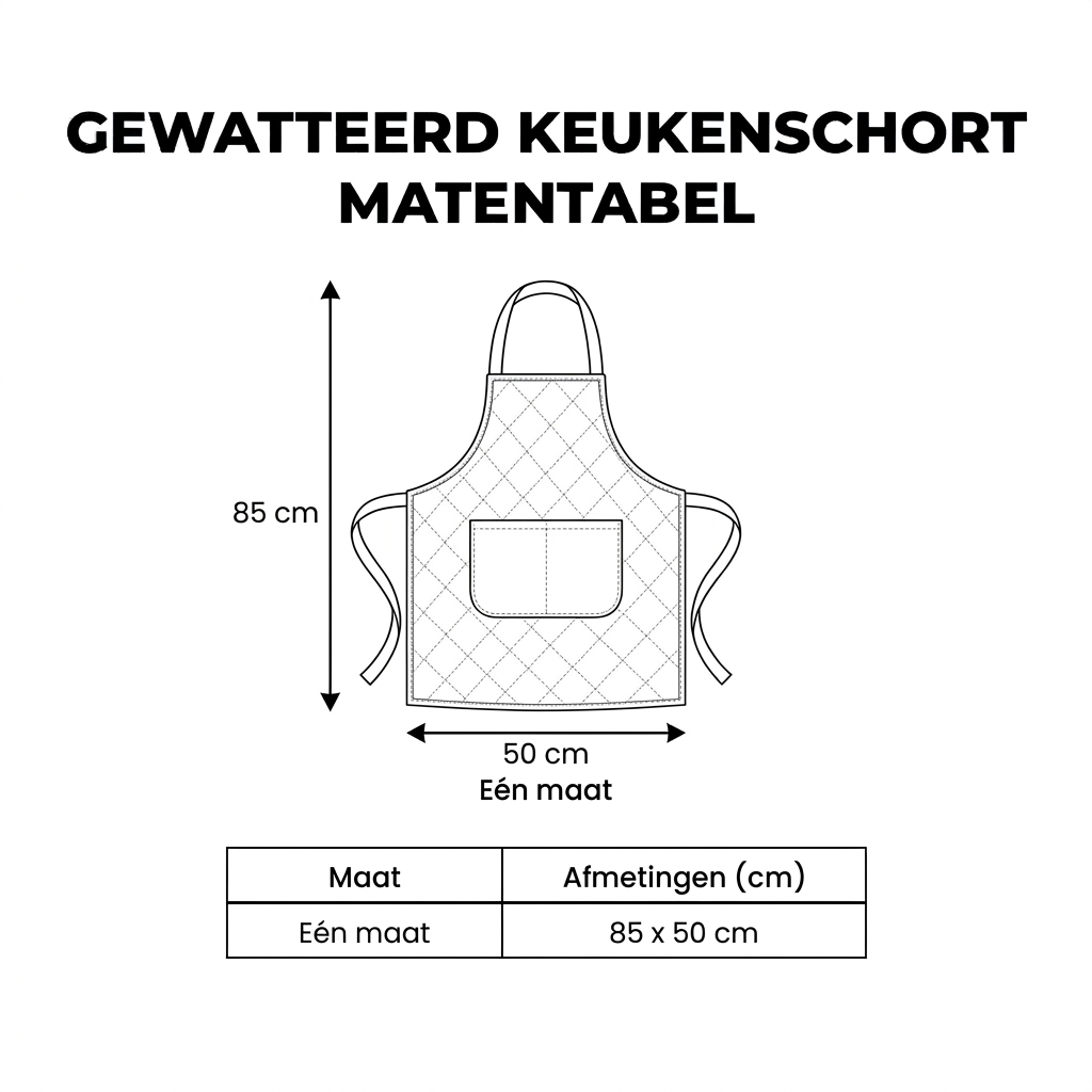 Matentabel gewatteerd keukenschort: één maat, 85 × 50 cm (lengte × breedte)