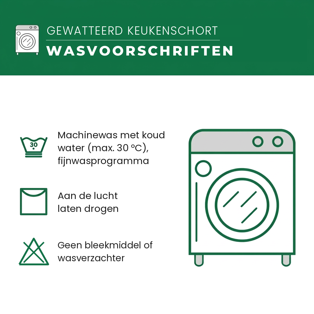 Wasvoorschriften gewatteerd keukenschort