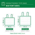 Matentabel gewatteerde draagtas: B38 × H30 cm of B43 × H36 cm, diepte 14 cm