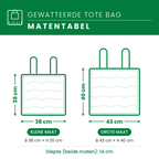 Matentabel gewatteerde draagtas: B38 × H35 cm of B43 × H40 cm, diepte 14 cm