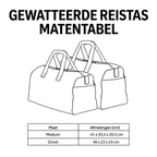 Matentabel gewatteerde reistas: Middelgroot 41 × 20,5 × 20,5 cm, Groot 46 × 23 × 23 cm