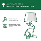 Instructions d'entretien de la lampe animale : essuyer avec un chiffon doux et sec, tenir à l'écart de l'eau et de la chaleur