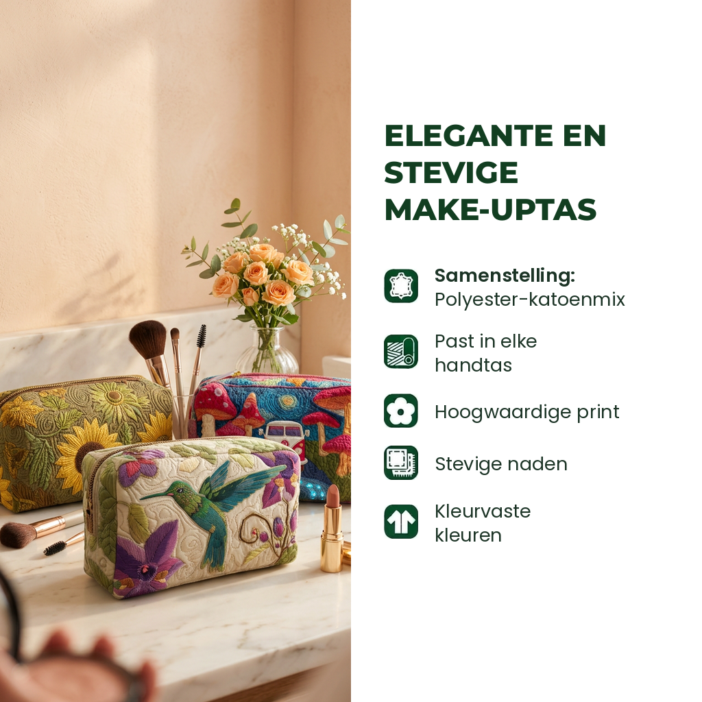 Kenmerken van de gewatteerde make-uptas