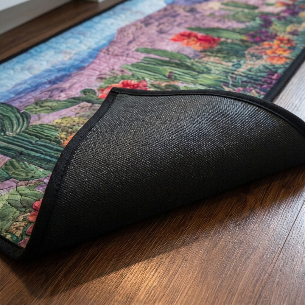 Lot de tapis de cuisine – gros plan sur le dessus matelassé et le dos antidérapant en caoutchouc