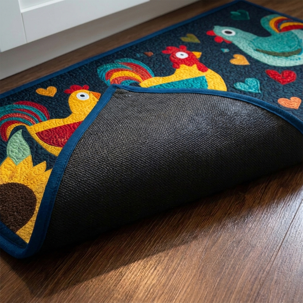 Lot de tapis de cuisine – gros plan sur le dessus matelassé et le dos antidérapant en caoutchouc