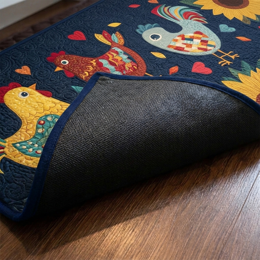 Lot de tapis de cuisine – gros plan sur le dessus matelassé et le dos antidérapant en caoutchouc