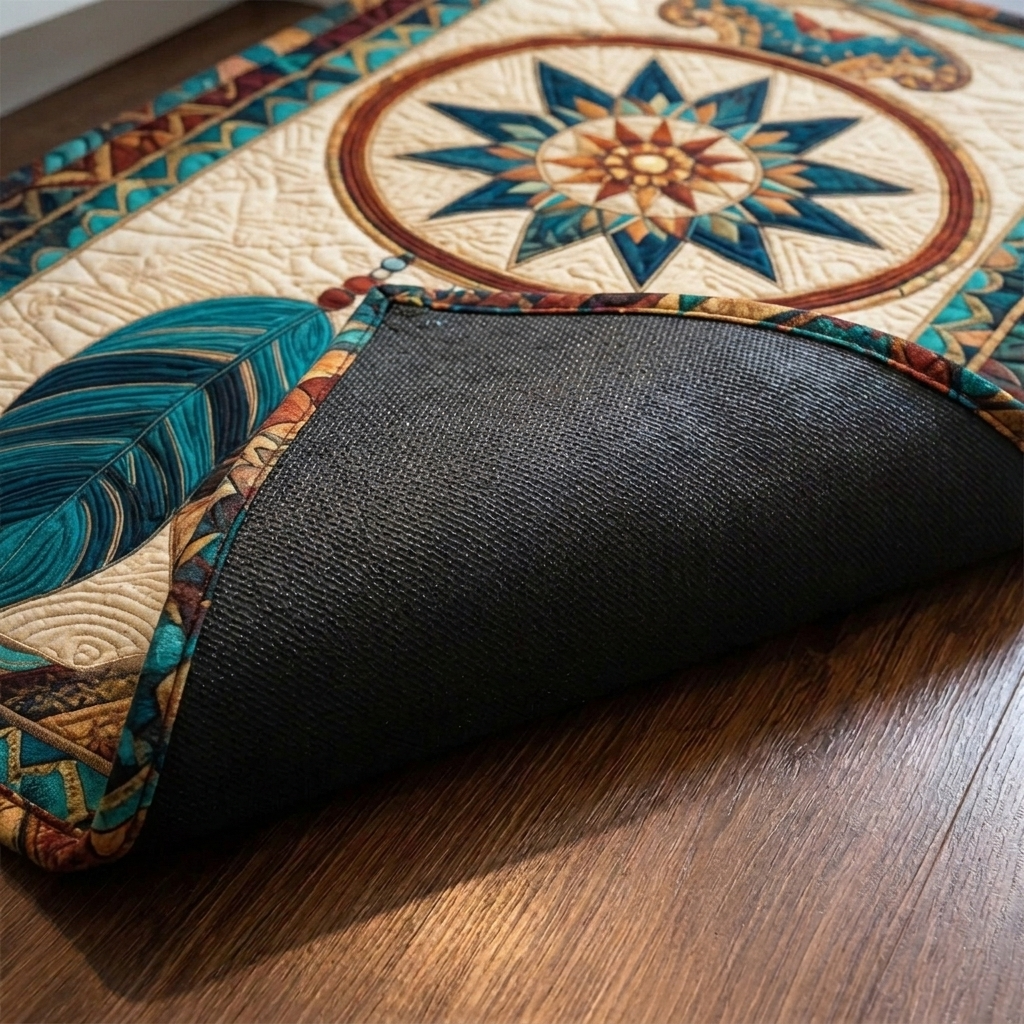 Lot de tapis de cuisine – gros plan sur le dessus matelassé et le dos antidérapant en caoutchouc