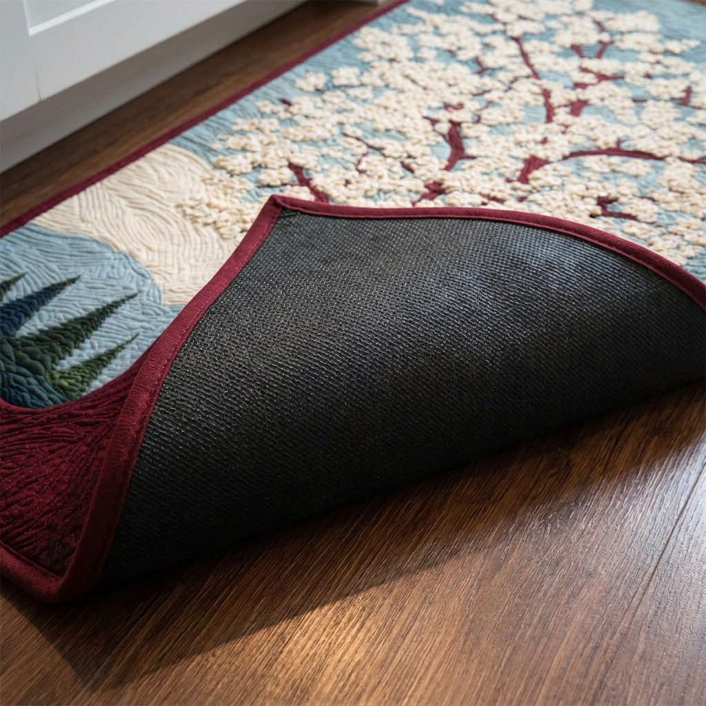 Lot de tapis de cuisine – gros plan sur le dessus matelassé et le dos antidérapant en caoutchouc