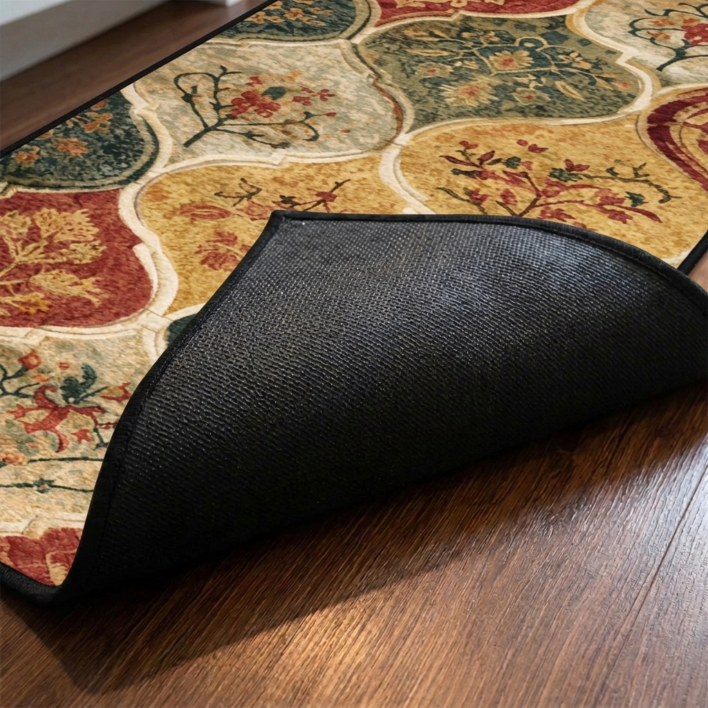 Lot de tapis de cuisine – gros plan sur le dessus matelassé et le dos antidérapant en caoutchouc