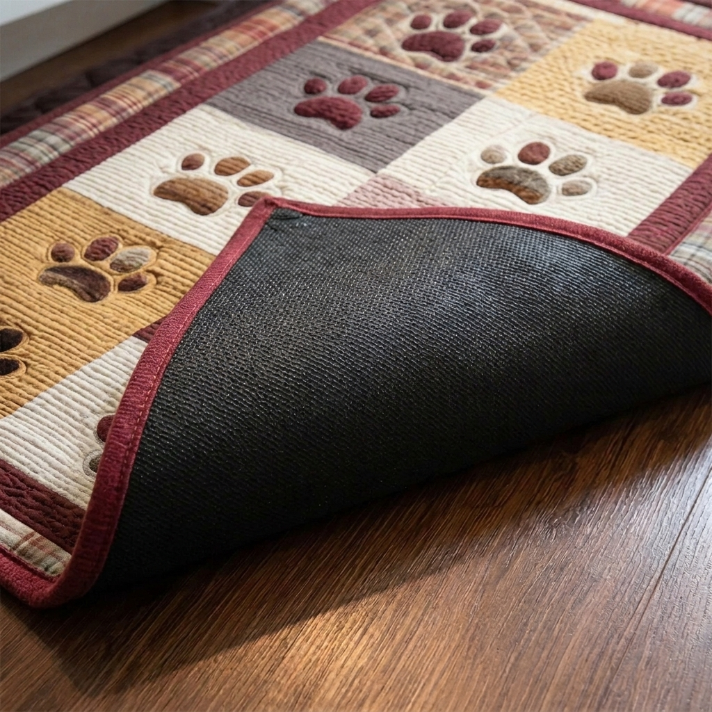 Lot de tapis de cuisine – gros plan sur le dessus matelassé et le dos antidérapant en caoutchouc