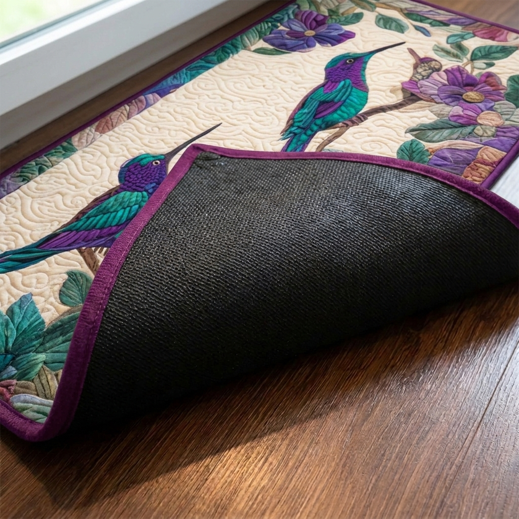 Lot de tapis de cuisine – gros plan sur le dessus matelassé et le dos antidérapant en caoutchouc