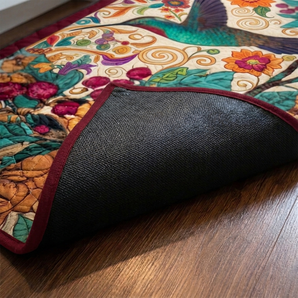 Lot de tapis de cuisine – gros plan sur le dessus matelassé et le dos antidérapant en caoutchouc