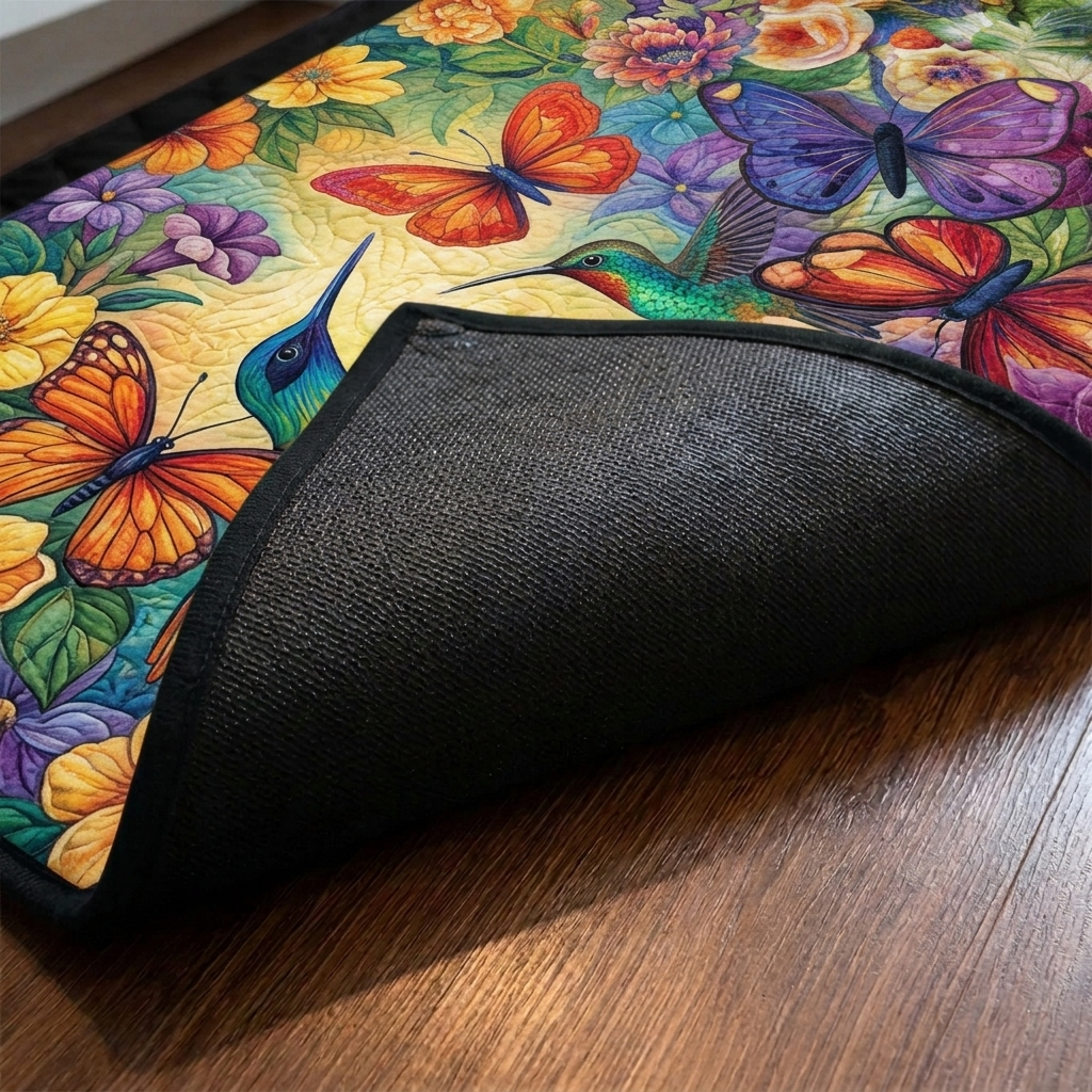 Lot de tapis de cuisine – gros plan sur le dessus matelassé et le dos antidérapant en caoutchouc