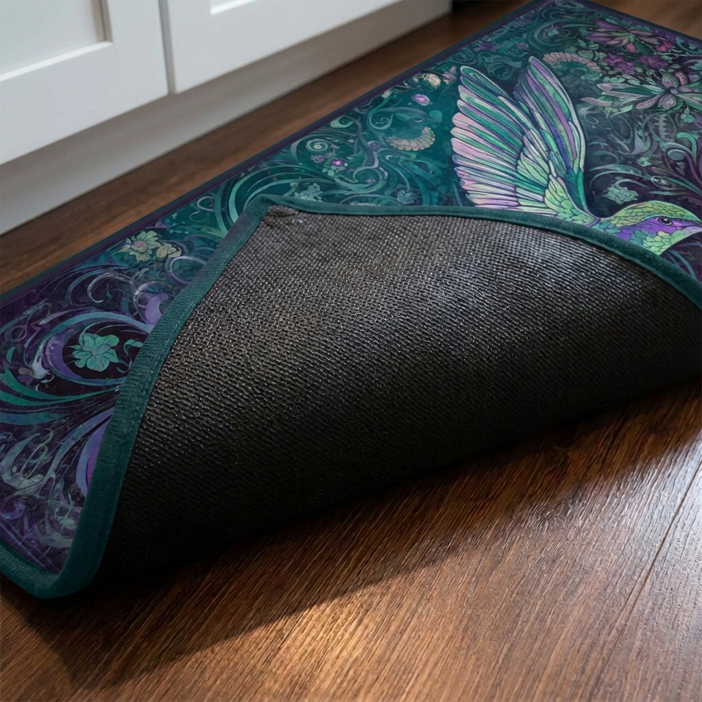 Lot de tapis de cuisine – gros plan sur le dessus matelassé et le dos antidérapant en caoutchouc