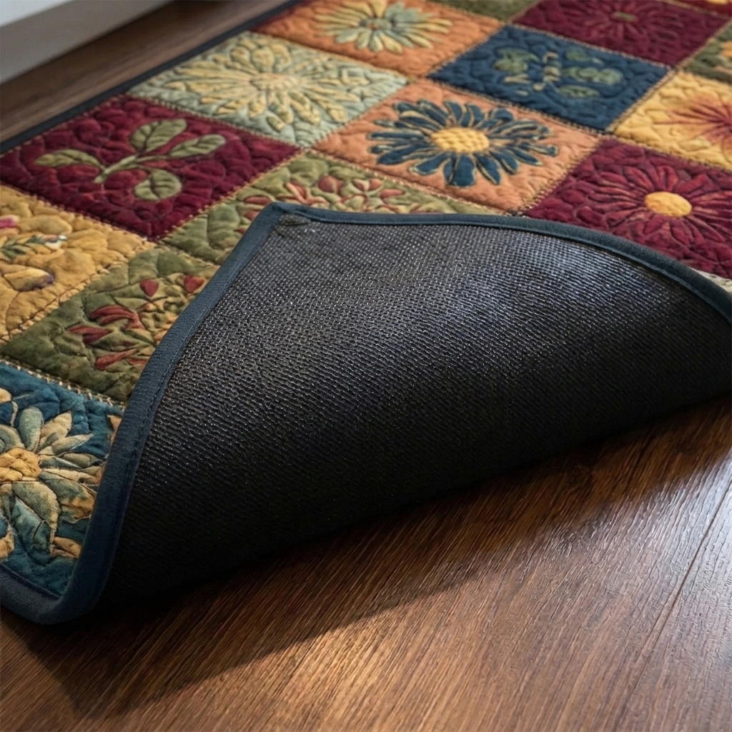 Lot de tapis de cuisine – gros plan sur le dessus matelassé et le dos antidérapant en caoutchouc